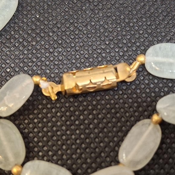 VINTAGE Jadeite Beaded Necklace with Golden Accents 24" - Picture 5 of 7